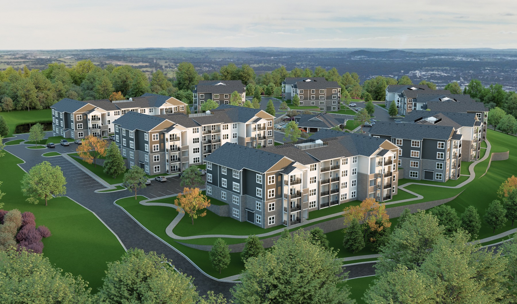 aerial view of community buildings