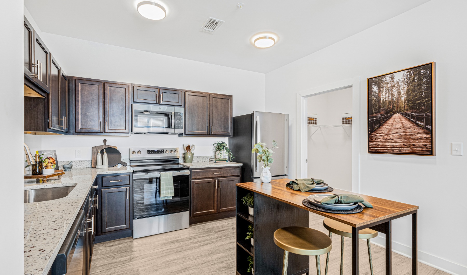 kitchen with stainless steel appliances and granite counters